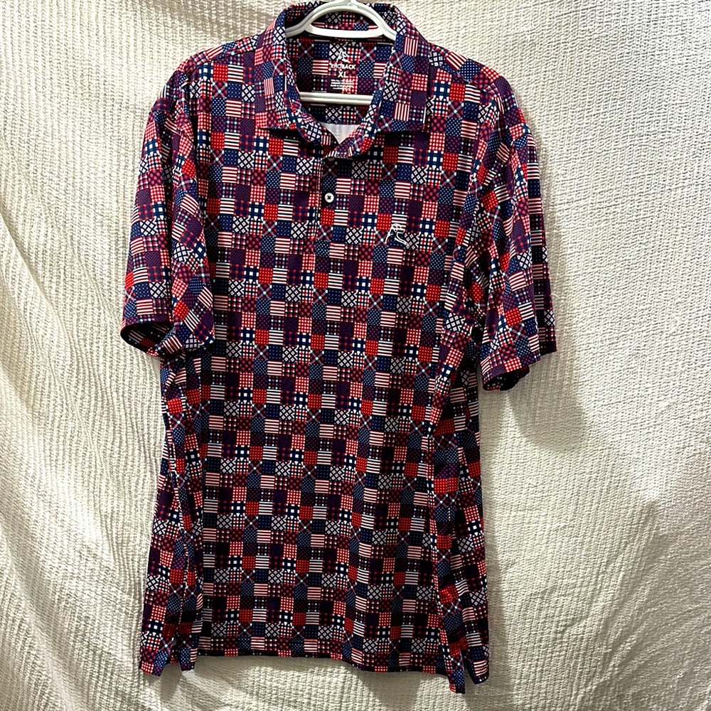 Men's Red and Blue Patterned Shirt